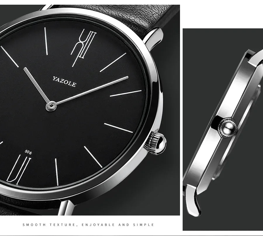 YAZOLE Men's Watches Classic Black Brown Quartz Wrist Watches for Men Women Leisure Simple Man Watch Clock Gift Reloj Hombre