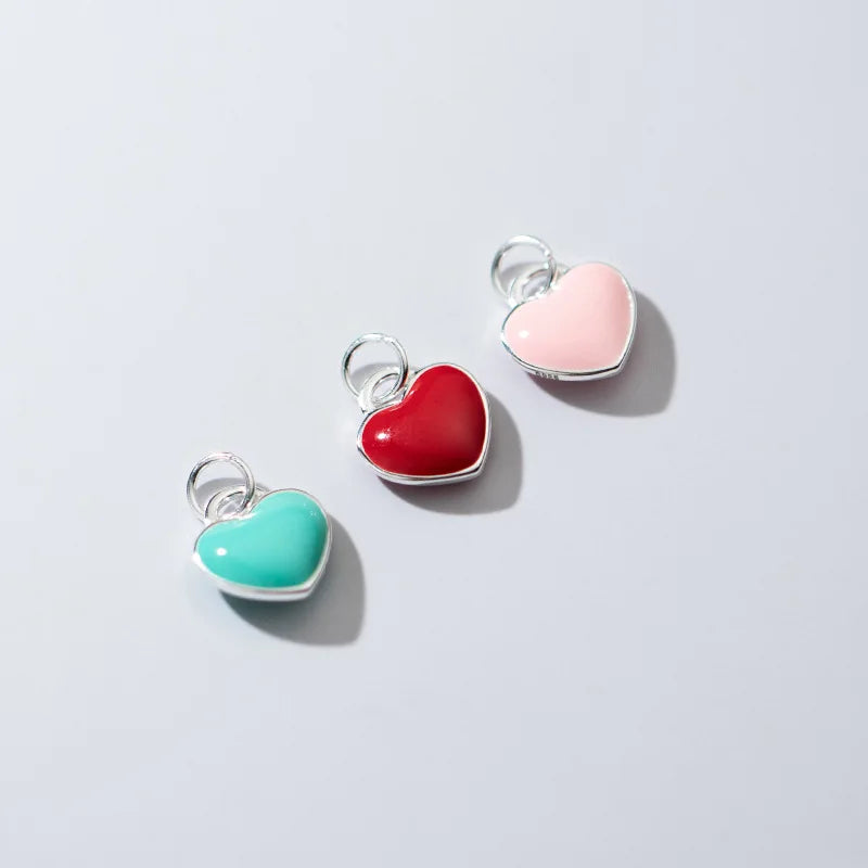 100% 925 Sterling Silver Drop Glue Craft Heart Charms 10.5x10mm Decoration Dangle Pendants DIY Jewelry Making For Women Gift