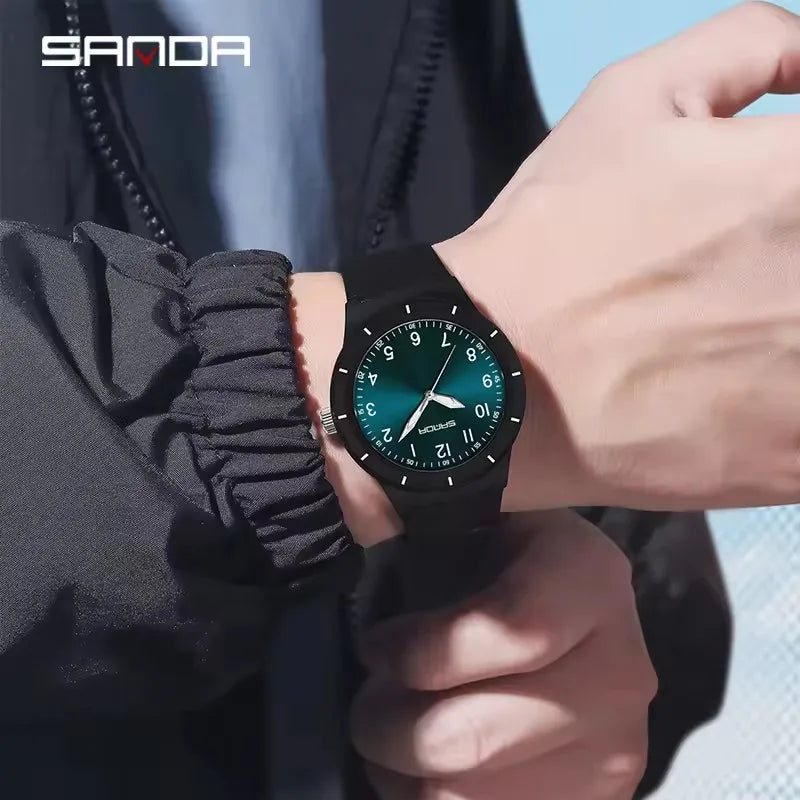 SANDA 9075 Casual Student Quartz Watch Simple Waterproof Silicone Strap Night Light Fashion Girls and Boys Watch Simple Daily
