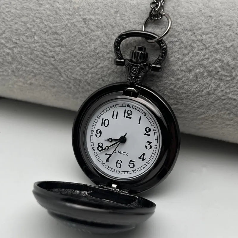 Vintage-Style Crow Skull Exquisite Pocket Watch - Quartz Movement, Round Dial, Unique Black Necklace Souvenir Gift For Children
