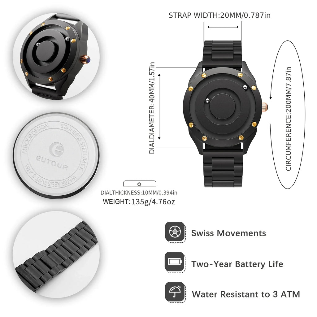 EUTOUR 2025 Unisex Couple Watch – Magnetic Glassless Ball Design, Stainless Steel Strap, Fashion Quartz Accessory