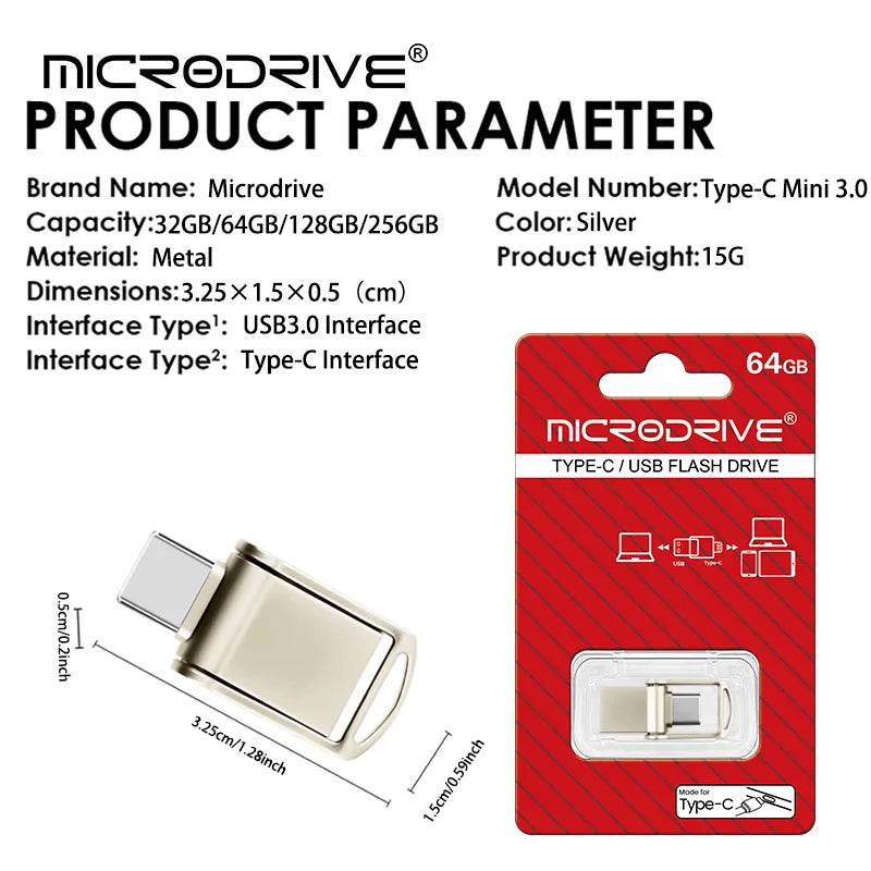 mini TYPE-C USB 3.0 OTG USB Flash Drive 64GB Business Gift Memory Stick Mini USB-C Pen Drive 32GB High Speed USB Stick 128GB Pen