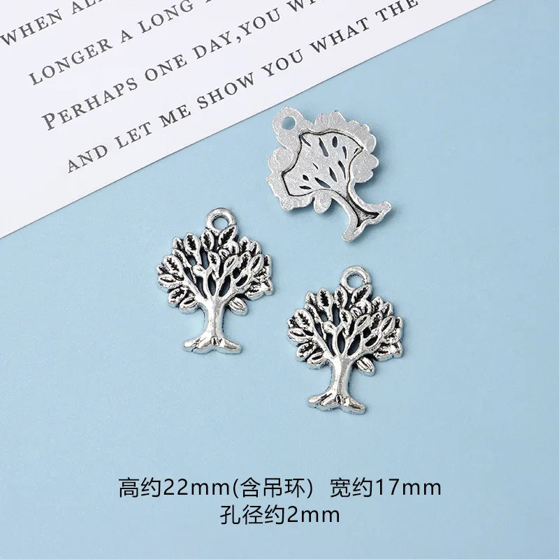 10pcs DIY Vintage Silver Round hollow Tree of Life Pendant Earring Creative Alloy Accessories Material charms for jewelry making
