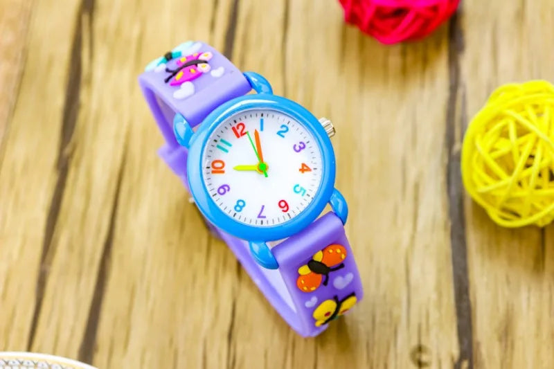 New 3D Colorful Butterfly Children Watch Soft Silicone Strap Rainbow Color Dial Fashion Sports Quartz Watches for Kid Boys Girls