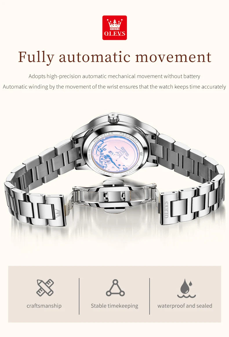 OLEVS 7030 Automatic Watch for Women Luxury Diamond Scale Waterproof Calendar Mechanical Woman Watch Original Ladies Wristwatch