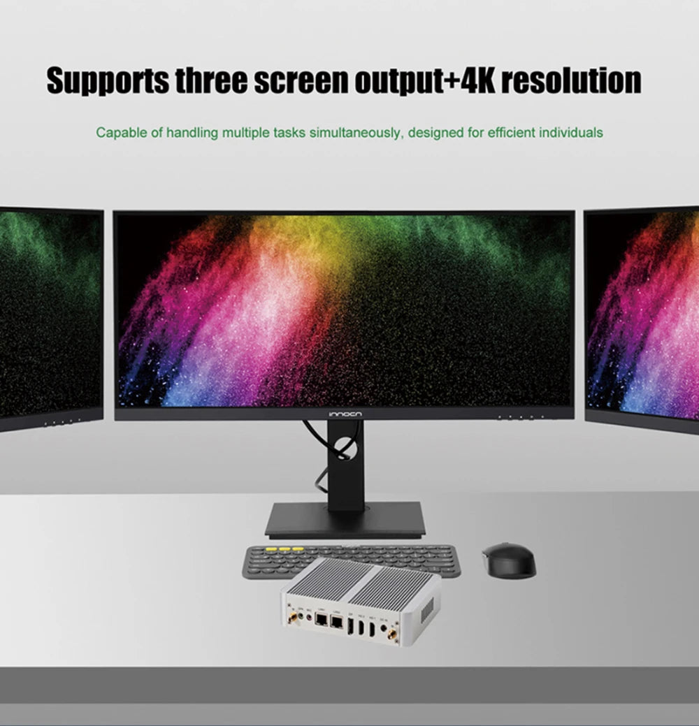 Fanless Mini PC 12th gen Intel Celeron N100 Desktop Gaming Computer DDR4 Support wifi6 3*Screen 2*HDMI 1*DP Windows11 2*LAN