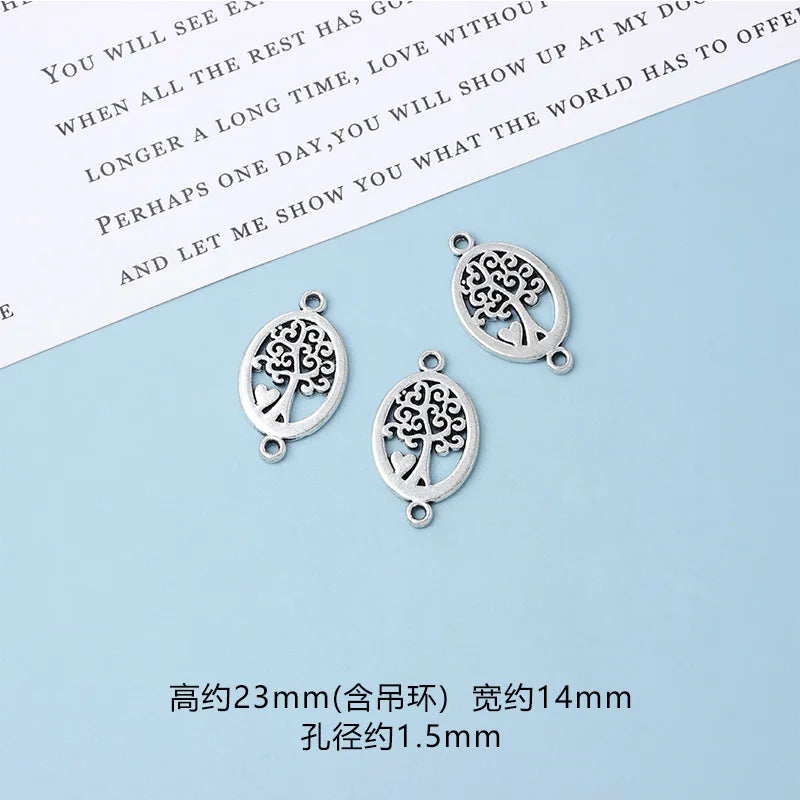 10pcs DIY Vintage Silver Round hollow Tree of Life Pendant Earring Creative Alloy Accessories Material charms for jewelry making