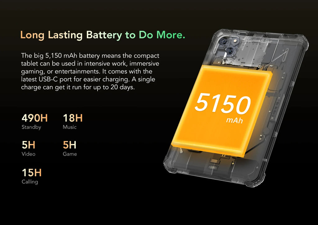 Oukitel RT3 Rugged Tablet 8 Inch HD+ 5150 mAh 4GB+64GB Android 12 Mtk Helio P22 16MP Camera Pad