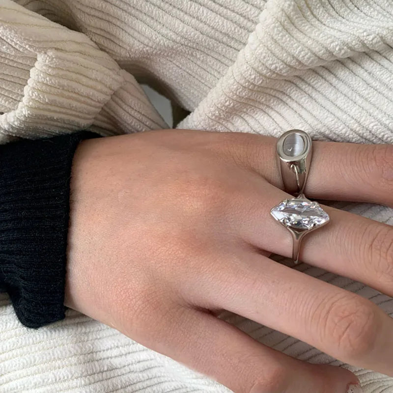 Korean Zircon Geometric Twist Woven Open Ring for Women Girls Fashion Personality Simple Trend Retro Cool Aesthetic Jewelry