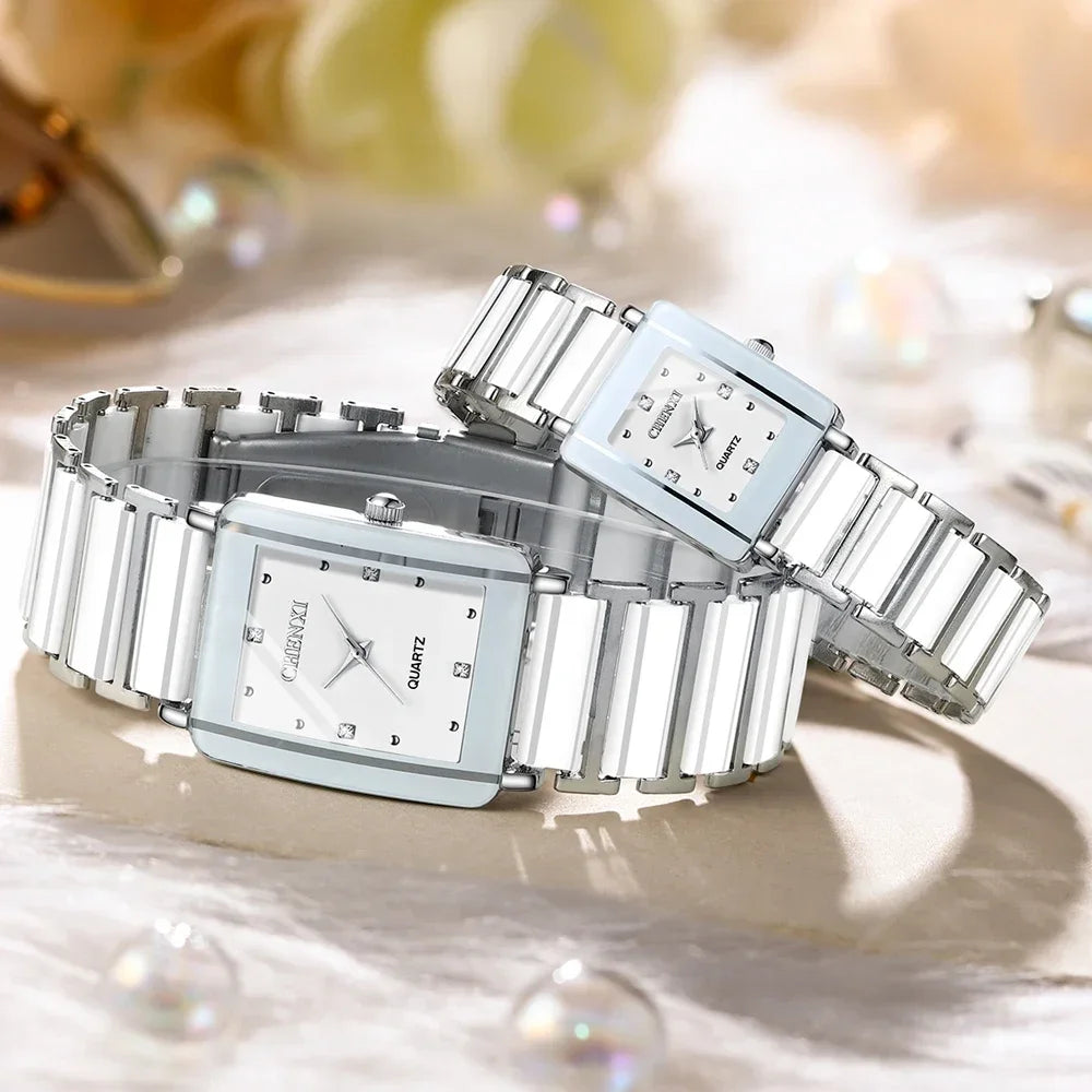 Couple Watch Waterproof Top Brand Luxury Watch for Women Men With Ceramics And Metal Strap Relojes Para Mujer