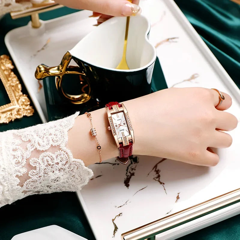 2022 New Women Fashion Quartz Watch Bracelet Set Green Dial Luxury Women Watches Simple Rose Gold Mesh Ladies Watch Dropshipping