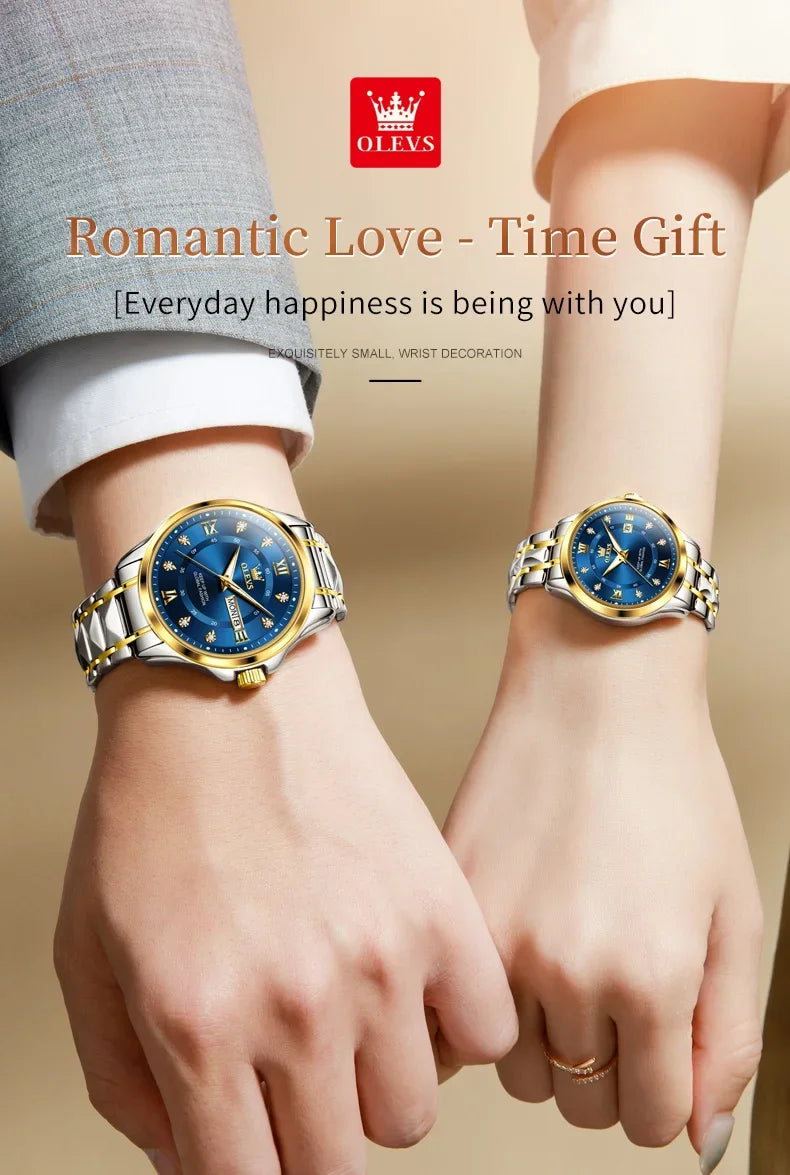 OLEVS 2906 Fashion Date Quartz Couple Watches Top Luxury Watch Men Women Waterproof Stainless Steel Wristwatch