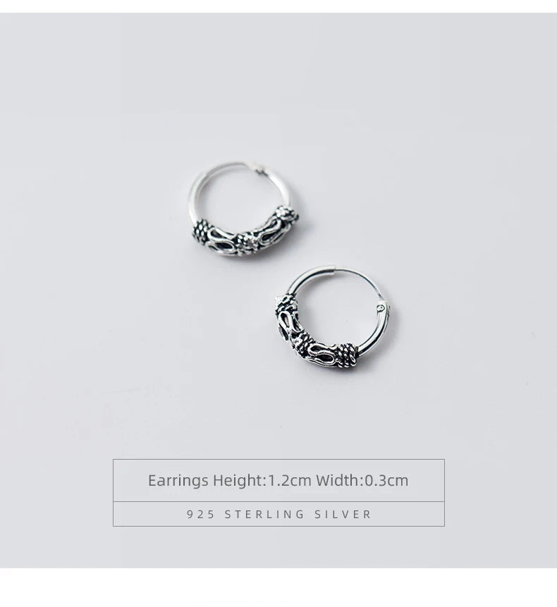 Modian Vintage Pattern Silver Hoop Earrings for Women Trendy Authentic 925 Sterling Silver Hoops Female Mode Bijoux Brincos