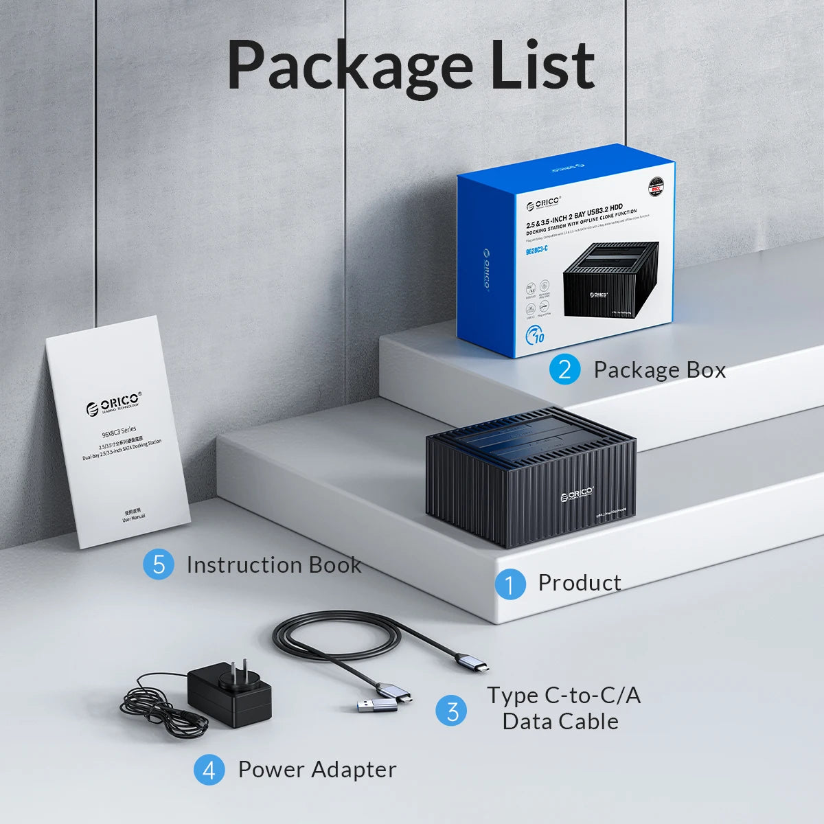 ORICO 3.5 Inch Dual-bay Type-C 5Gbps Hard Drive Docking Station for 2.5/3.5" HDD/SSD with 12V3A Power UASP Container Design