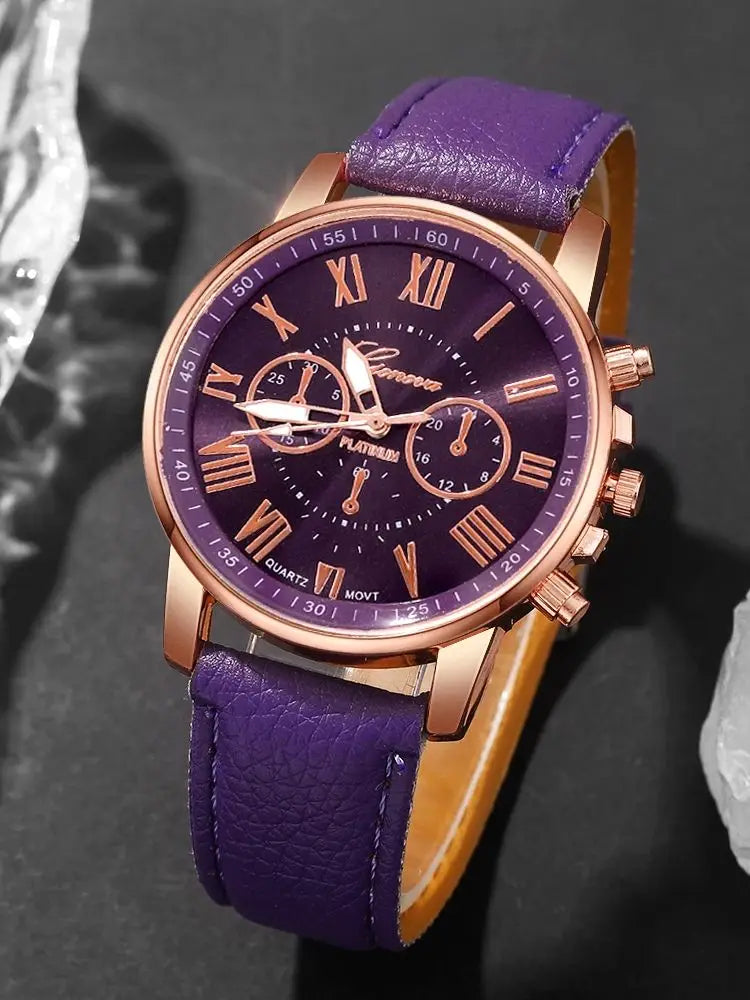 Women's casual quartz watch + bracelet set, suitable for wearing in all places, Ramadan, Valentine's Day, Mother's Day, Birthday