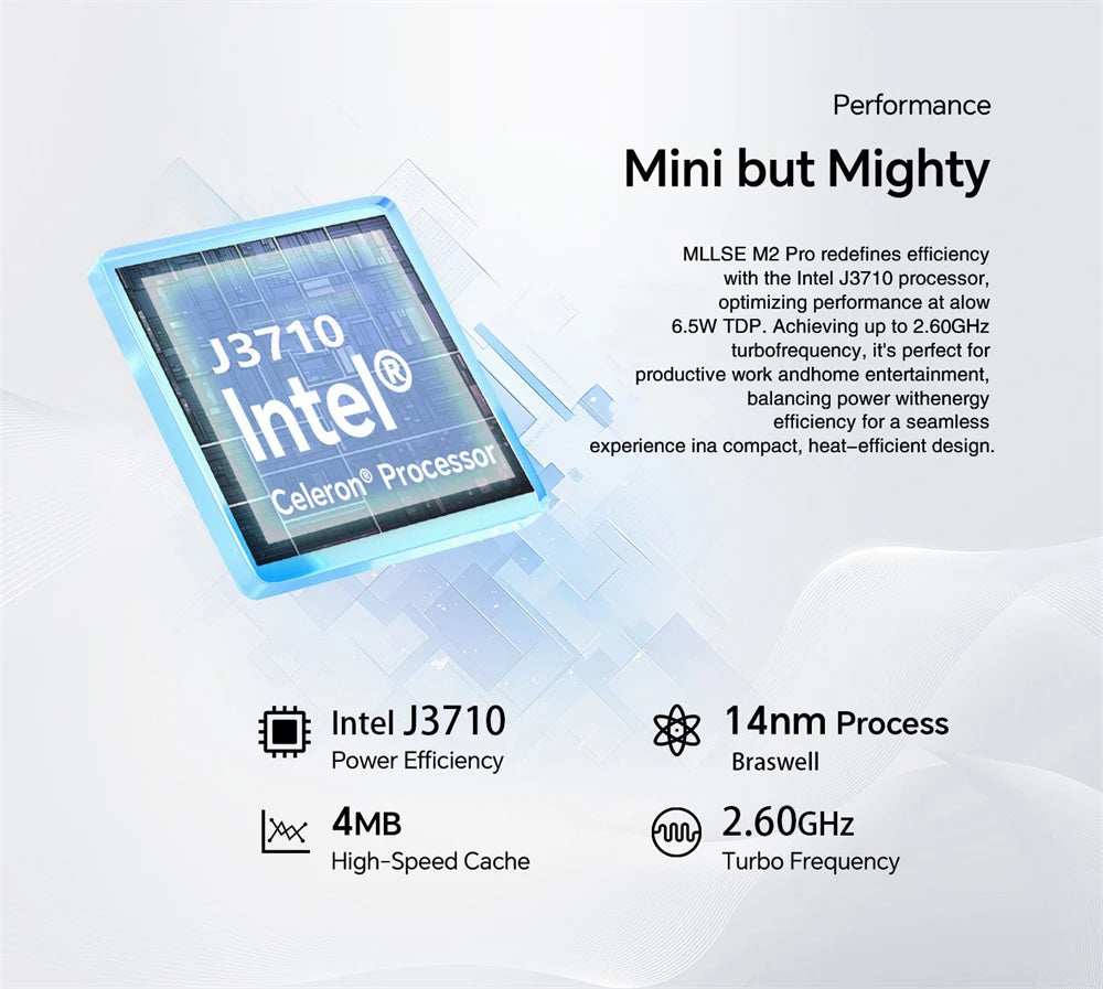 MLLSE M2 Pro Mini PC Powerful 8GB RAM, 256GB SSD, Intel J3710, Windows 10 - Compact & Ideal for Home, Business & Gaming