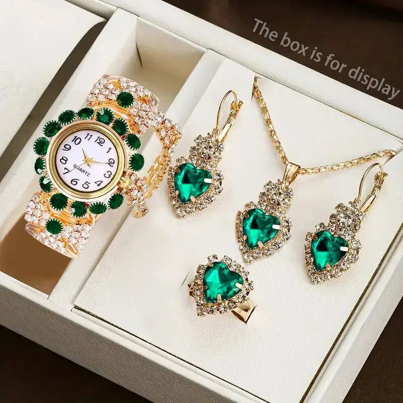5PCS/Set Luxury Rhinestone Women Watches Fashion Adjustable Bangle Ladies Quartz Wristwatch Jewelry Set Reloj Mujer（Without Box）