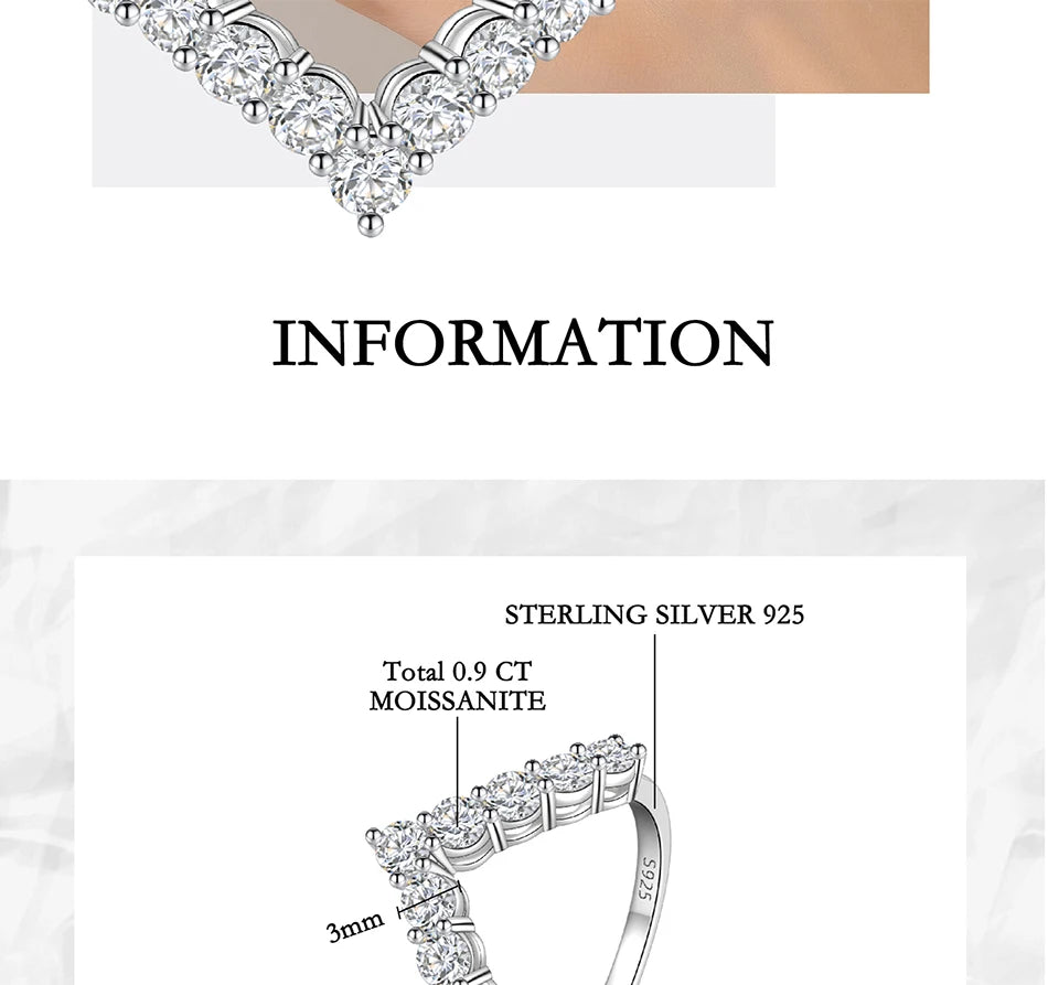 PERFANY 3mm All Moissanite Ring for Women S925 Pure Silver V-shaped GRA Certified Diamond Fashion Luxury Party Jewelry