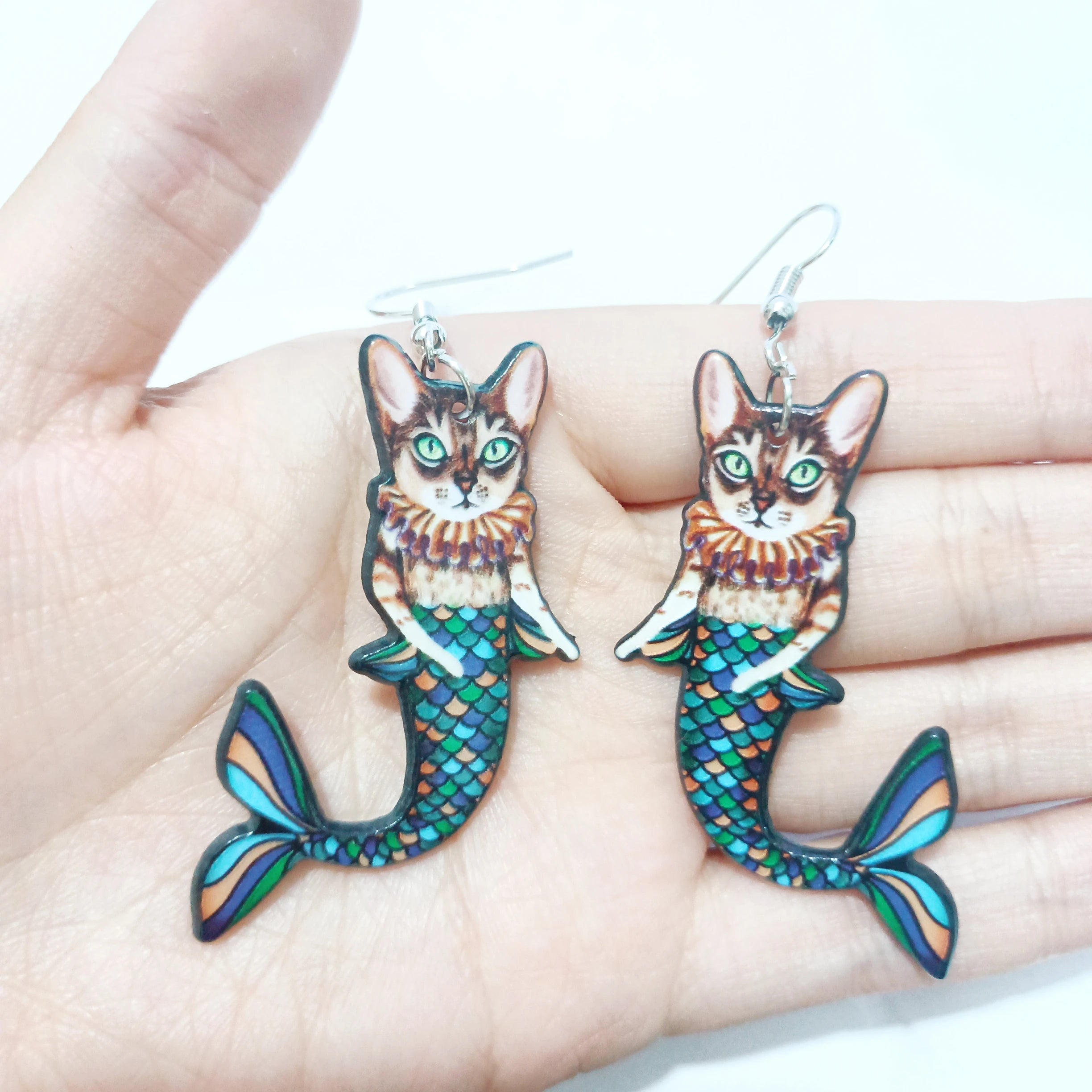 Double Sides Acrylic Cat Mermaid Guitar Earrings for Women Colored Doughnut Coffee Pendant Ear Ring Halloween Christmas Gift