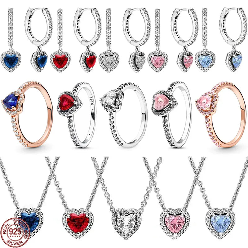 Hot selling classics heart-shaped Series 925 Sterling Silver Women's Rings Earrings Necklaces Light Luxury Charm Jewelry Gifts