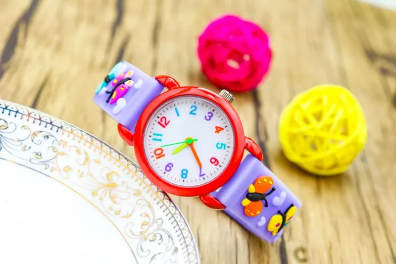 New 3D Colorful Butterfly Children Watch Soft Silicone Strap Rainbow Color Dial Fashion Sports Quartz Watches for Kid Boys Girls