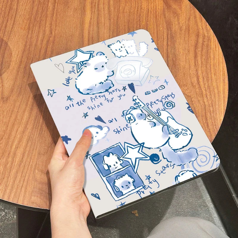 IPad Air 5 Air 4 10.9 Rotating Stand Tablet Cover for Ipad 5th 6th 9.7 10.2 9th 8th 7th IPad Pro 11 2022 Blue and White Dj Cat