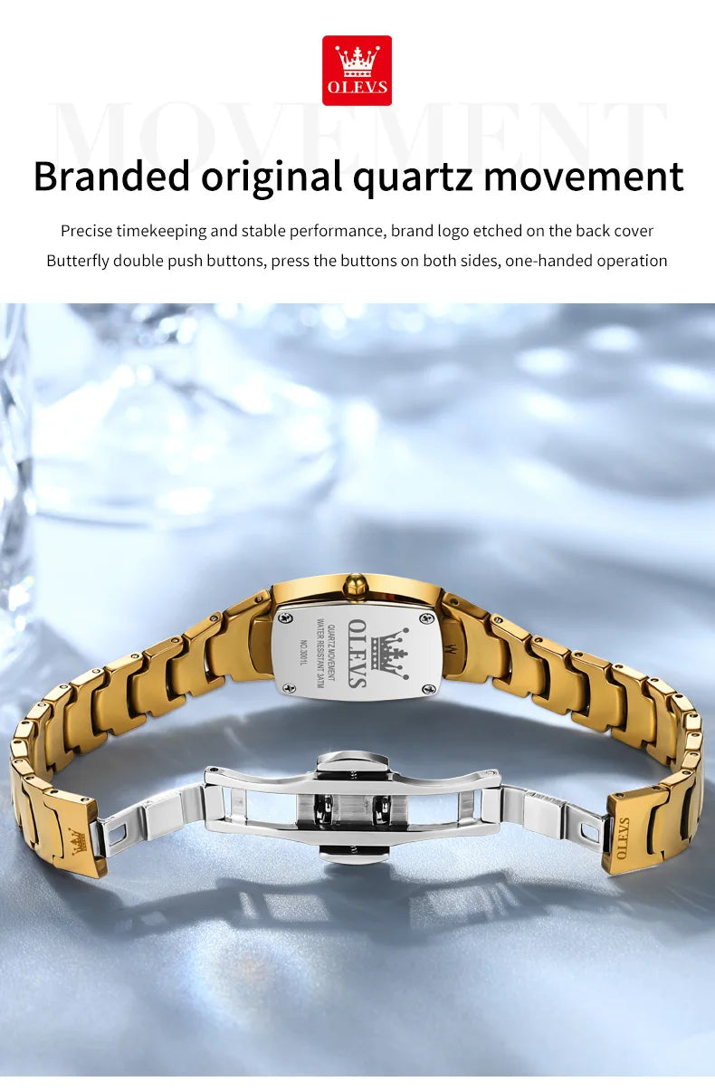 OLEVS 7006 Tonneau Tungsten Steel Couple Watch for Men Women Luxury Brand Quartz Lover's Watch His or Hers Waterproof Wristwatch