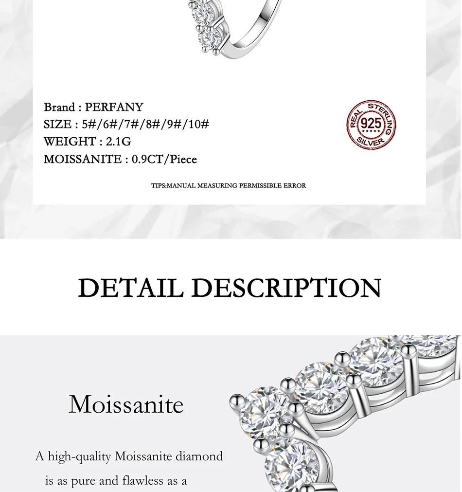 PERFANY 3mm All Moissanite Ring for Women S925 Pure Silver V-shaped GRA Certified Diamond Fashion Luxury Party Jewelry