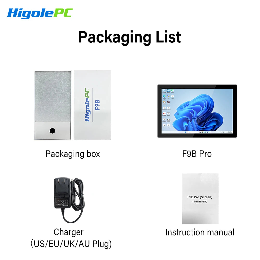 Higole F9B Pro 7'' Intel N95 Mini PC with Screen Windows 11 WiFi5 8G 128G 5000mAh Dual 2.5G LAN Desktop Computer Windows Tablet