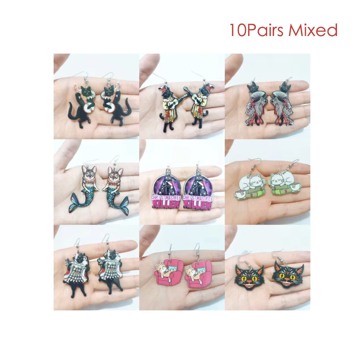 Double Sides Acrylic Cat Mermaid Guitar Earrings for Women Colored Doughnut Coffee Pendant Ear Ring Halloween Christmas Gift