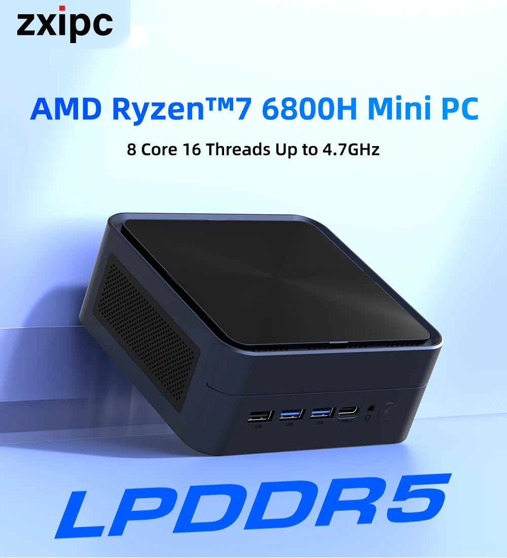 ZXIPC Mini PC AMD Ryzen 7 6600U 6600H 6800H 16GB DDR5 1TB M.2 SSD Desktop Computers Support 4K HDMI Display/WiFi6/USB3.2/Office