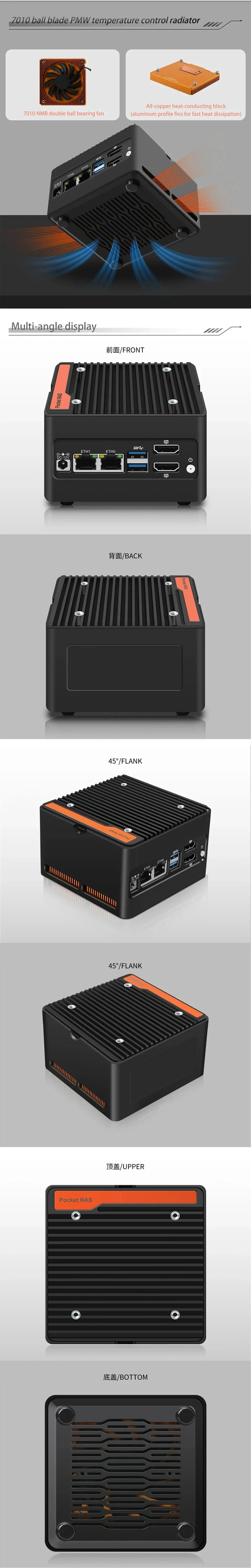 Hot 4 x NVMe Mini NAS Server 4 Bay NAS N100 3 N355 Pocket PC with Dual LAN,Dual HDMI 2.0,USB3.2 Gen2,Support BT5.4/WiFi6/WiFi7