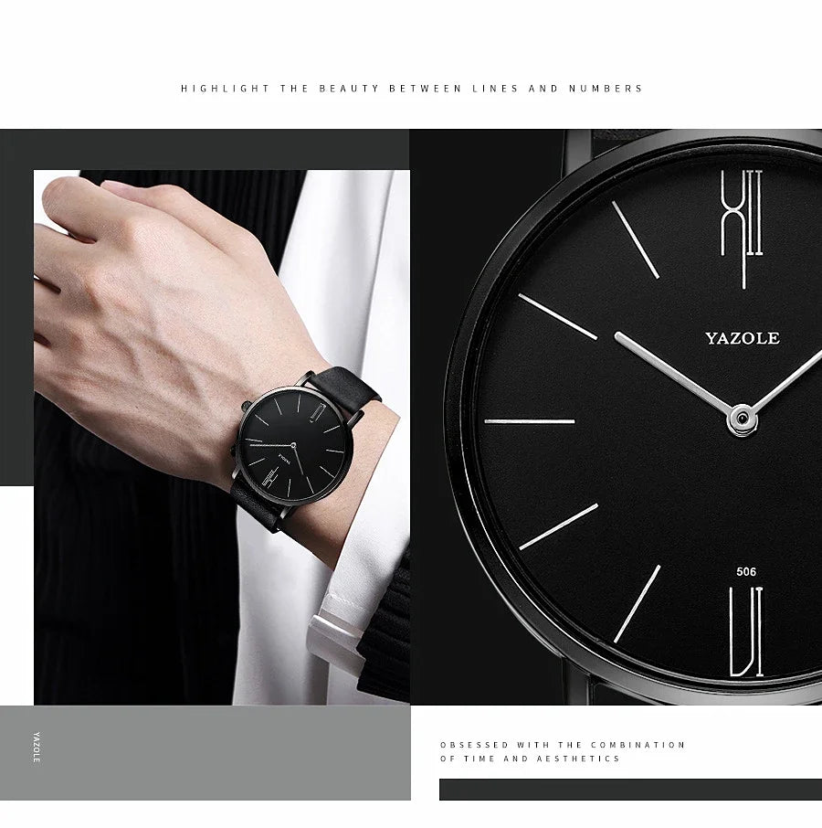 YAZOLE Men's Watches Classic Black Brown Quartz Wrist Watches for Men Women Leisure Simple Man Watch Clock Gift Reloj Hombre