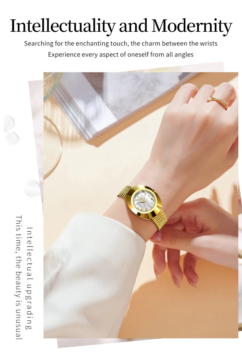 OLEVS 7008 Luxury Quartz Watch for Women Large Dial Tungsten Steel Strap Top Brand Original Golden Women's Decoration Wristwatch