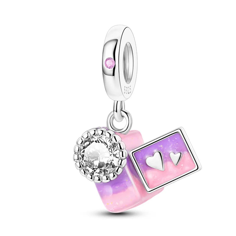 New 925 sterling silver pink green blue flower teapot and teacup bead pendant suitable for original charm bracelet