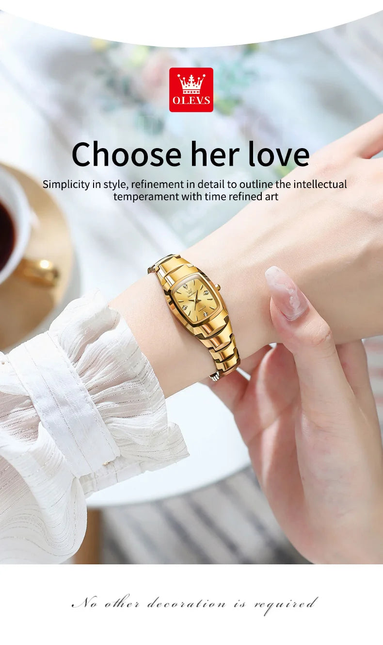 OLEVS 7006 Tonneau Tungsten Steel Couple Watch for Men Women Luxury Brand Quartz Lover's Watch His or Hers Waterproof Wristwatch