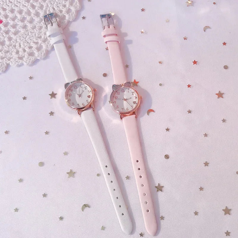Fashion Adults Kids Love Digital Dial Children Watch Set Leather Strap Quartz Watches Kid Girls Clock Children Gift Watch