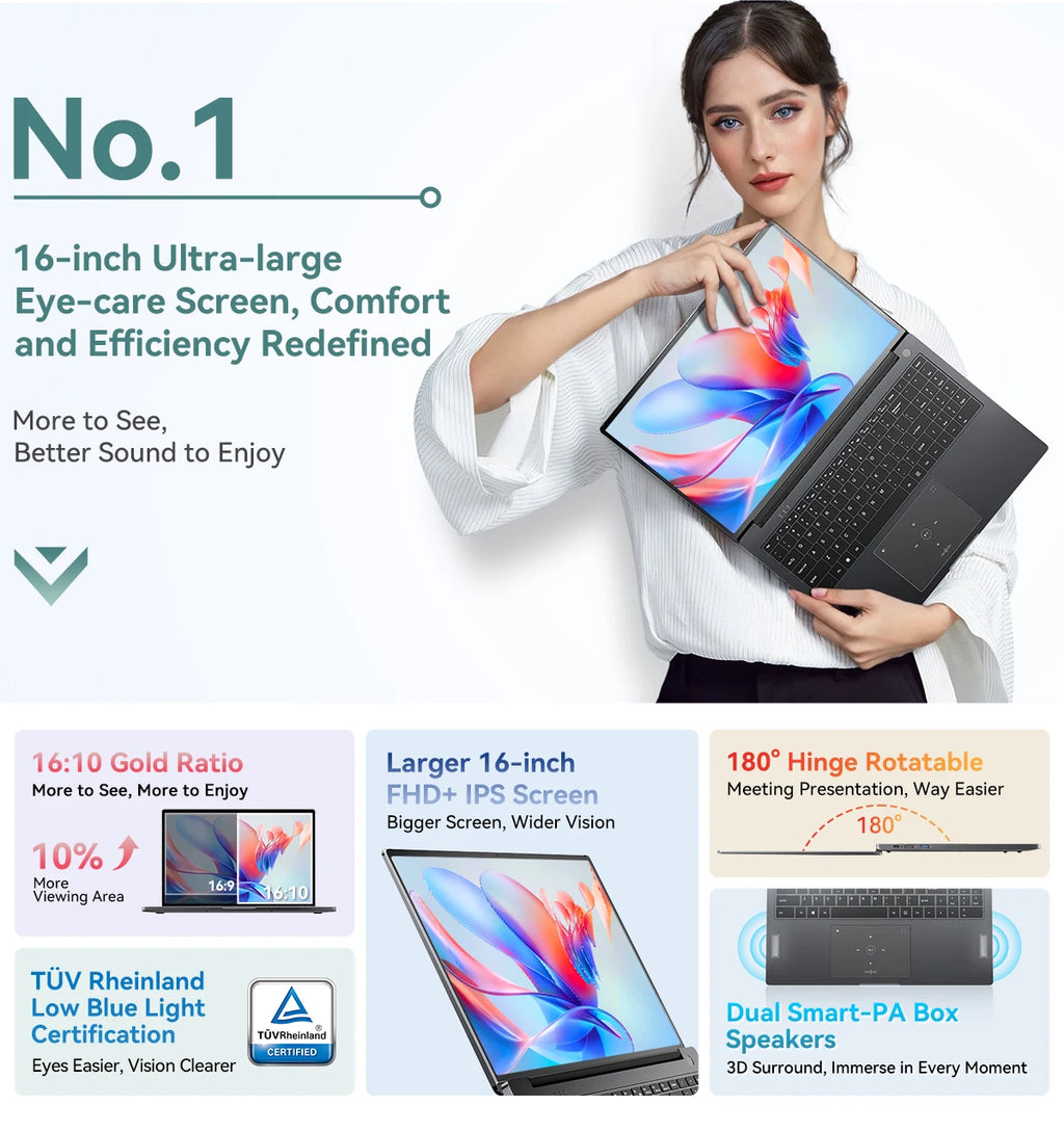 Blackview AceBook 12 Win 11 Laptop 16'' FHD IPS , Intel I5-1030NG7 Notebook, 16GB RAM 512GB SSD, 2-in-1 Fingerprint Power Button