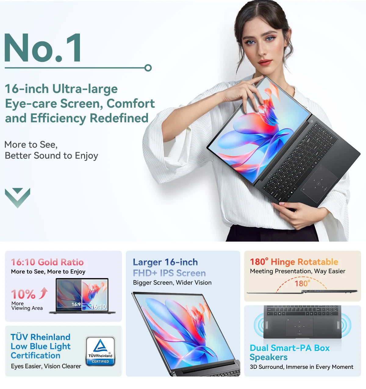 Blackview AceBook 12 Win 11 Laptop 16'' FHD IPS , Intel I5-1030NG7 Notebook, 16GB RAM 512GB SSD, 2-in-1 Fingerprint Power Button
