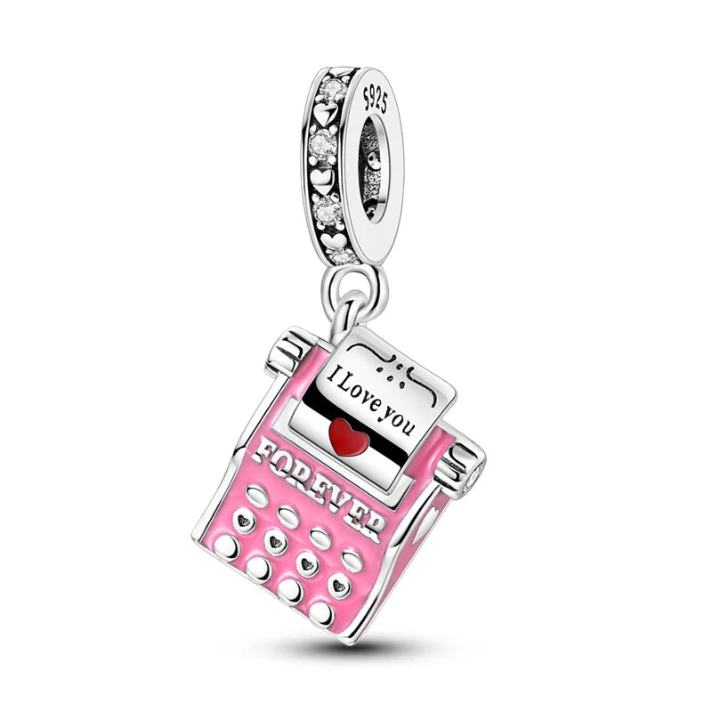 New 925 sterling silver pink green blue flower teapot and teacup bead pendant suitable for original charm bracelet