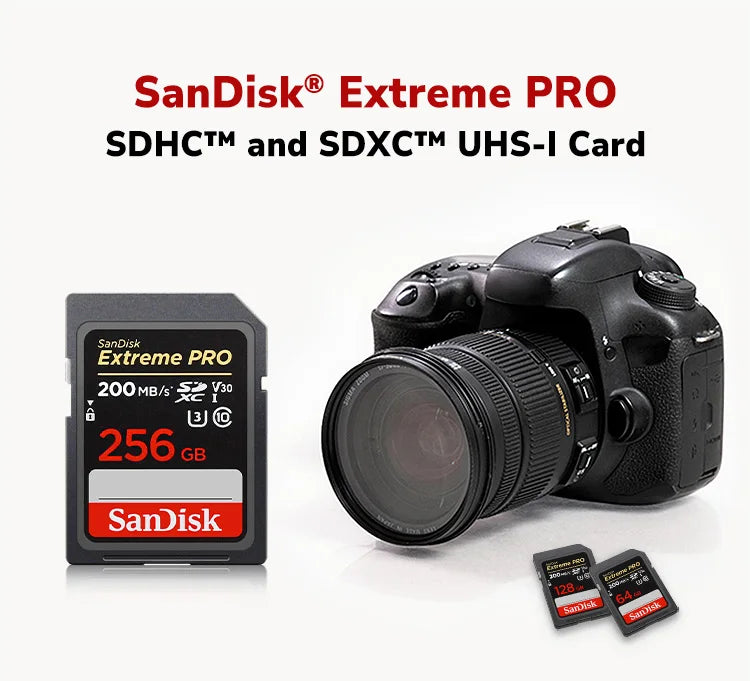 SanDisk Extreme PRO UHS-I Card 64GB 128GB 256GB 512GB 1TB Up to 200MB/s SD Card 32GB Up to 100MB/s Flash Memory Card for Camera