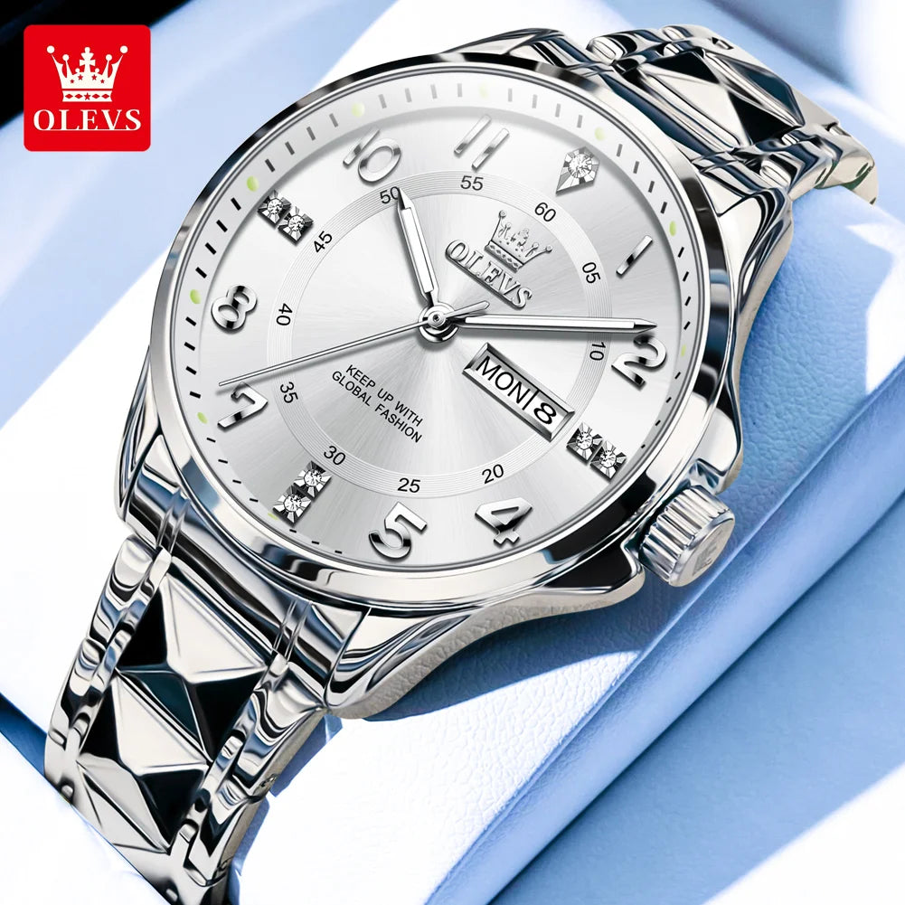 OLEVS 2910 Watch For Men Women Luxury Quartz Couple Watches Waterproof Stainless Steel Hand Clock Diamond Number Dial Wristwatch