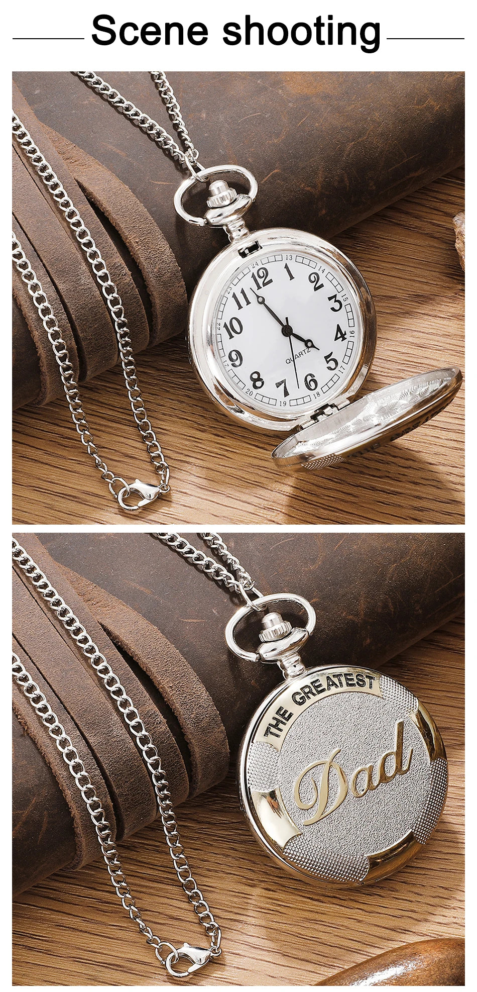 Vintage Silver Golden Luxury THE GREATEST DAD Quartz Pocket Watch Fob Chain Necklace Mens Fathers Gifts Clock Relogio De Bolso