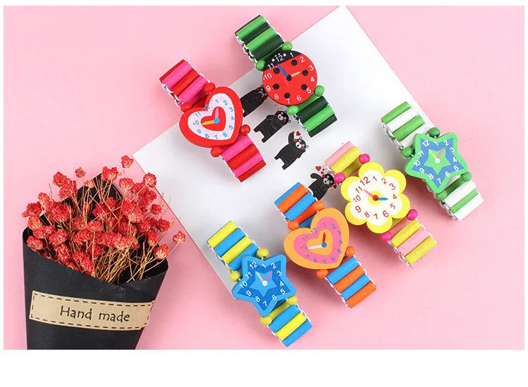1 Cute Wooden Wristwatches Nice Cartoon Crafts Bracelet Watches Handicrafts Toys for Kids Learning Education Party Favors
