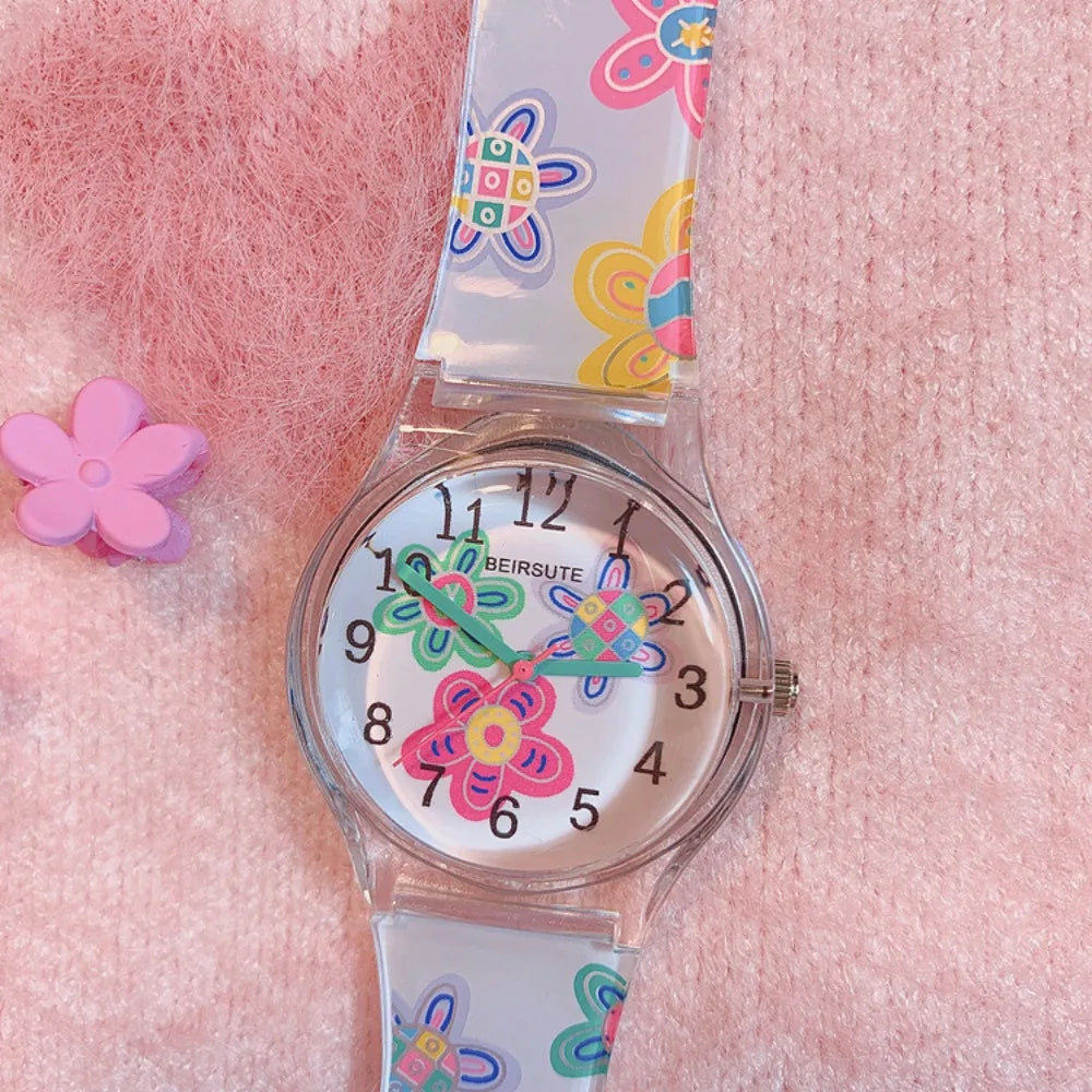 New Fashion Colorful Flower Watch for Girl Women Cute Cartoon Kids Watches Silicone Quartz Candy Color Children Wristwatch Clock