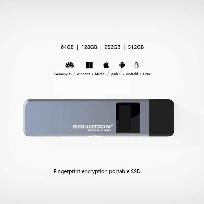 Sonizoon Fingerprint Encryption Portable SSD512/256GBWrite Protection Function Solid State USB Flash Drive TPYEC PenDrive USB3.2
