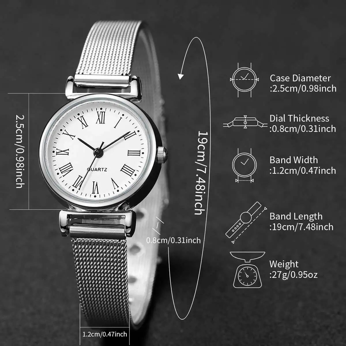 1/2PCS Fashion Women Watches Casual Roma Dial Mesh Band Quartz Wristwatch Reloj Mujer（Without Box）