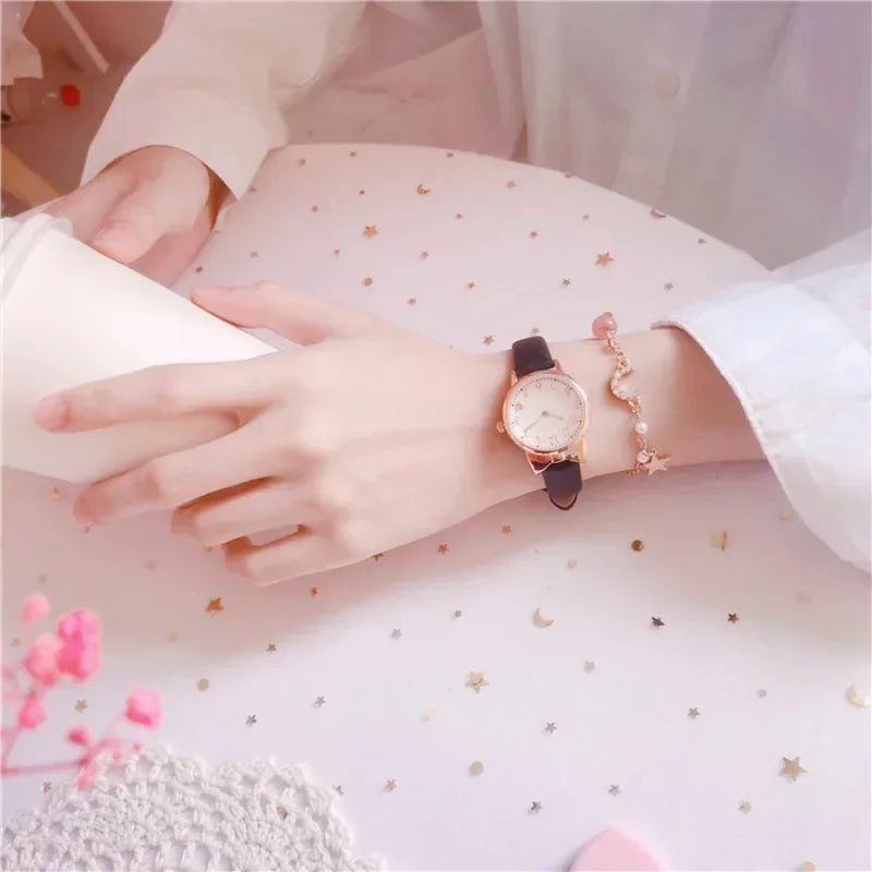 Fashion Adults Kids Love Digital Dial Children Watch Set Leather Strap Quartz Watches Kid Girls Clock Children Gift Watch