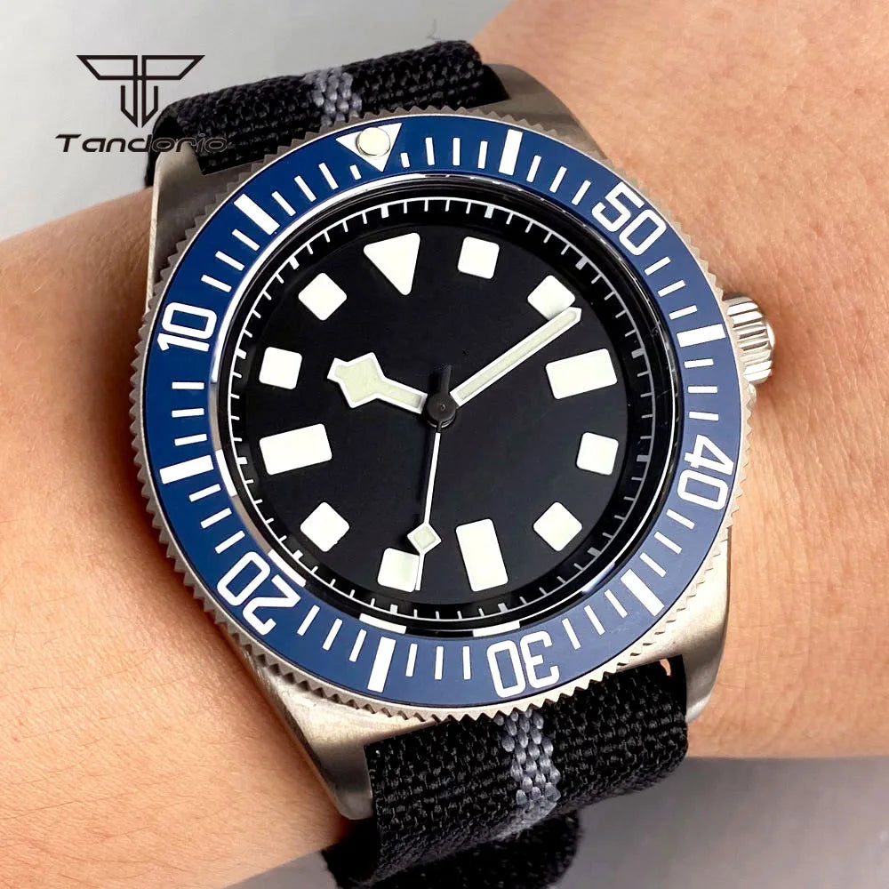 Tandorio Titanium 42mm Dive Mechanical Watch for Men Automatic NH35/PT5000 Movement Sapphire 20BAR Waterproof Wristwatch Lume