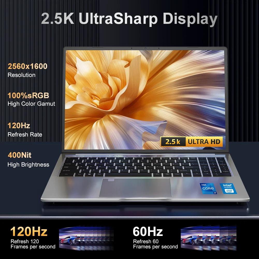 Laptop 16 inch 2.5K 120Hz Intel Core i7-13620H WiFi 6 32GB RAM 1TB SSD Laptop Windows 11 pro Notebook Office Computer